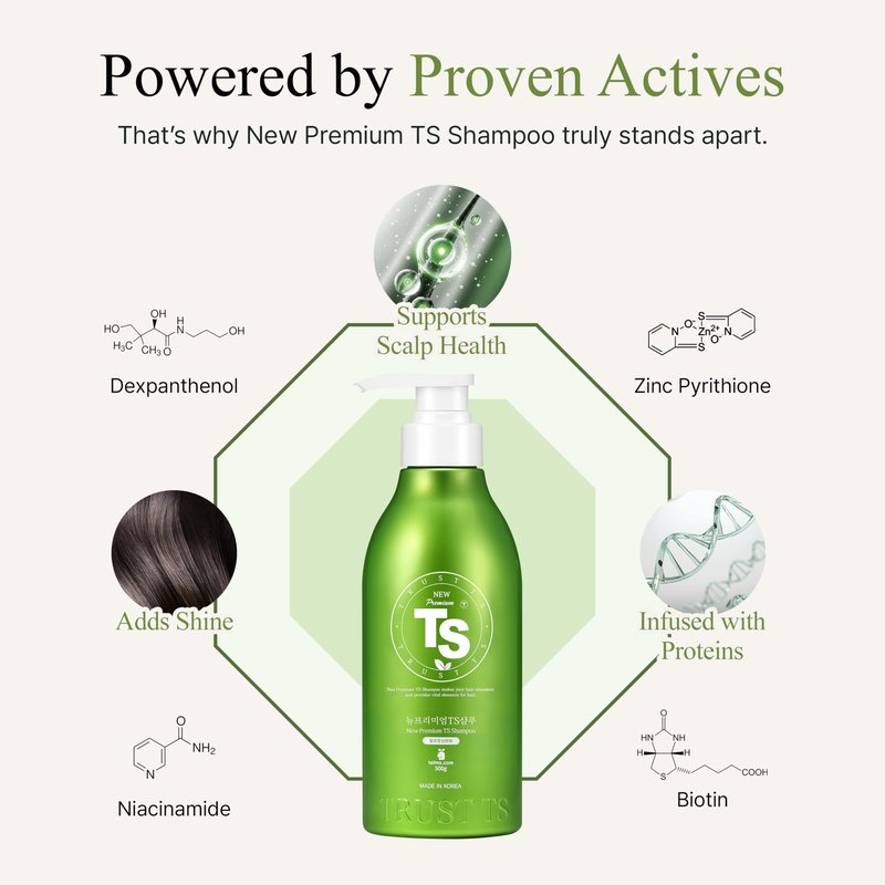 TS New Premium Shampoo | Korean Hair Loss Care for Thinning Hair with Biotin & Niacinamide | Zinc Pyrithione & 19 Botanical Extracts | Sulfate-Free Creamy Formula for Scalp Health (16.91Fl Oz/ 500ml)