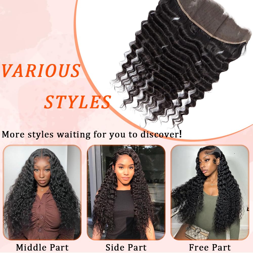 Lace Frontal Deep Wave 14 Inch | 150% Density Unprocessed Brazilian Human Hair with Baby Hair for Black Women