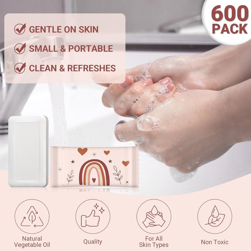 Mini Hotel Soap Bars - 200 Pcs Individually Wrapped Travel Size Hand Soap | Rainbow Colors