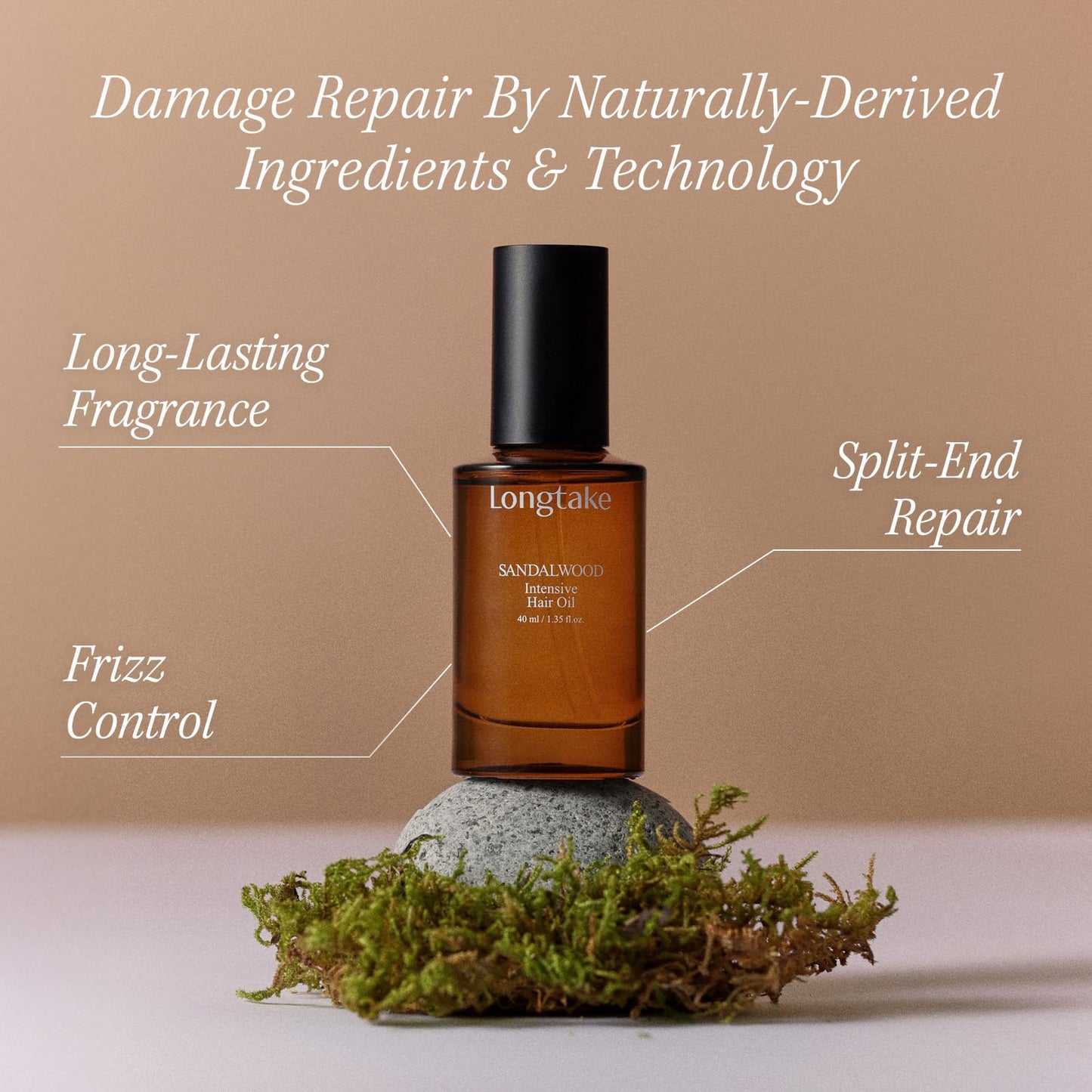 LONGTAKE Hair Fragrance Oil Sandalwood - Softening Hair Oil for Heat ProtectionㅣAnti-frizzㅣSplit end repairㅣ For all types ㅣ Vegan Hair Essence | 1.4 Fl. Oz. (40 ml)