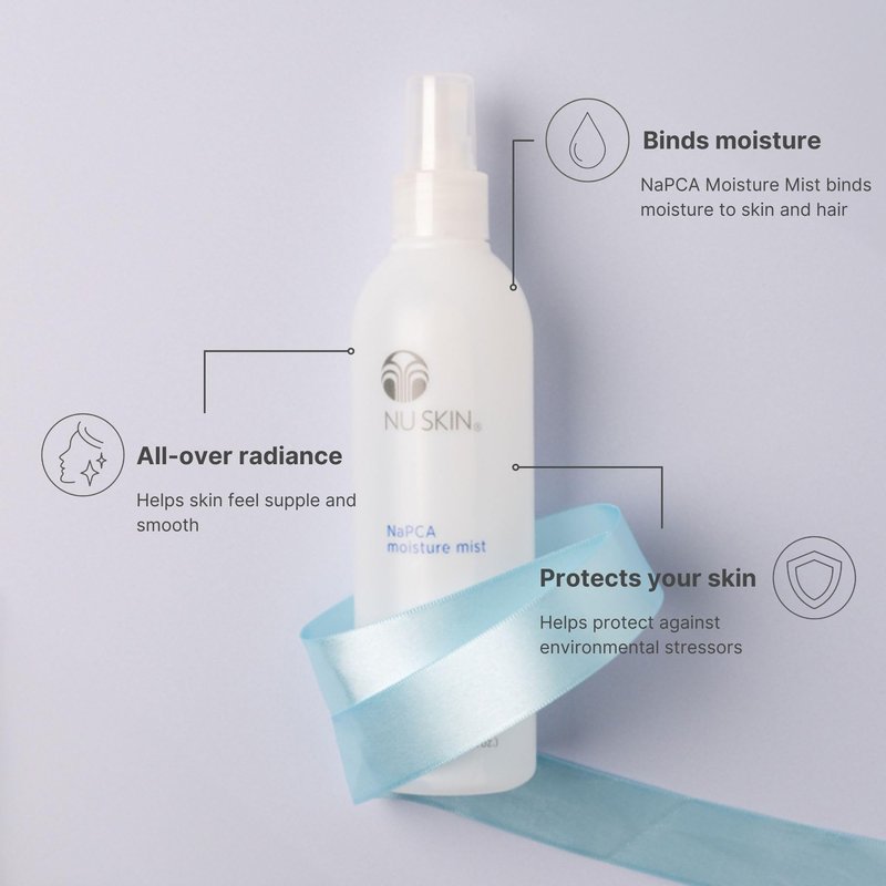 Nu Skin NaPCA Moisture Mist | Revitalizing Moisturizer & Cooling Mist with Hyaluronic Acid | Hydrating Spray for Face, Body & Hair | Sodium PCA for All Skin Types | 8.4 fl. oz. | 1 Pack