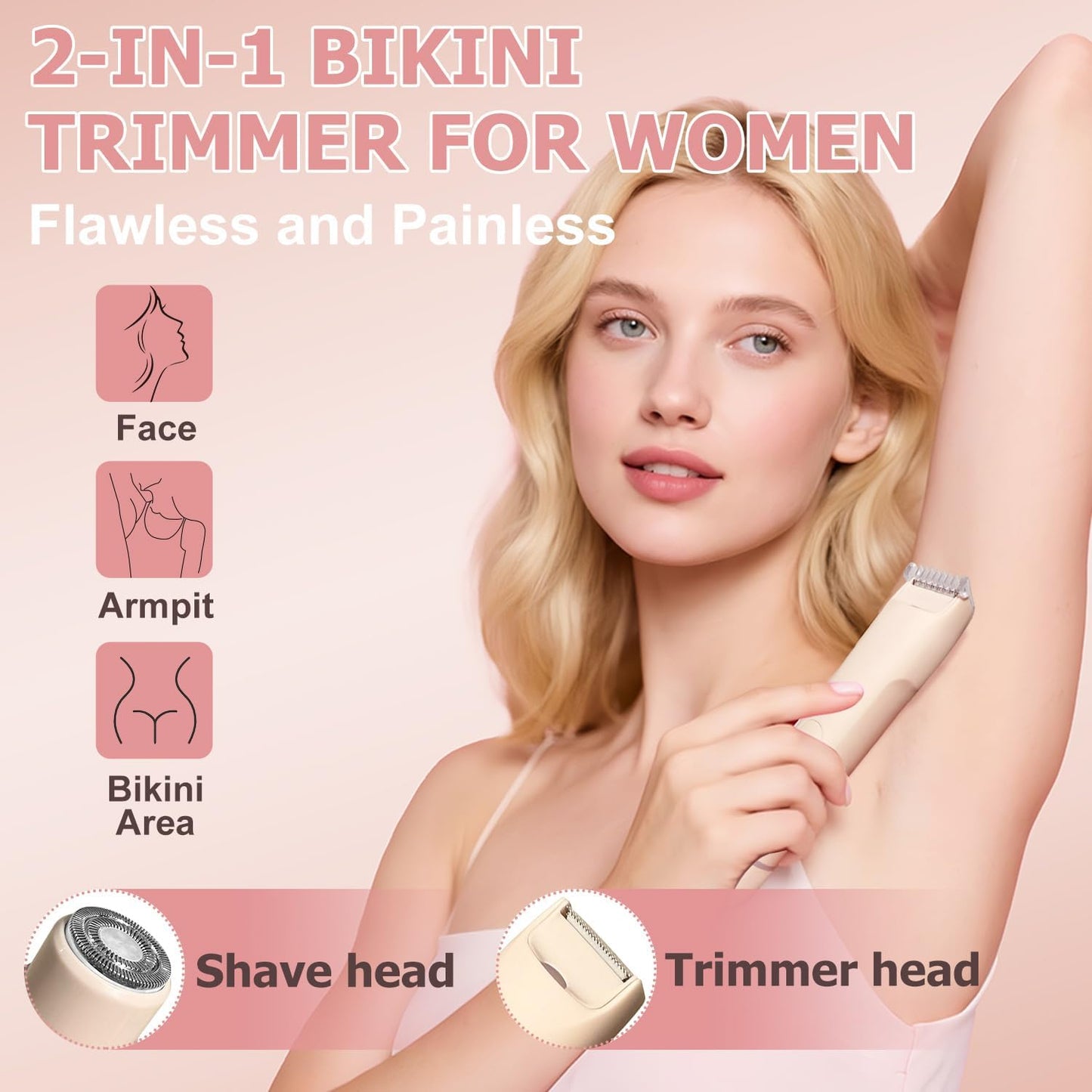 Bikini Trimmer for Women - 2 in 1 Electric Dual Head Shaver | Rechargeable, Waterproof & Painless for Sensitive Skin