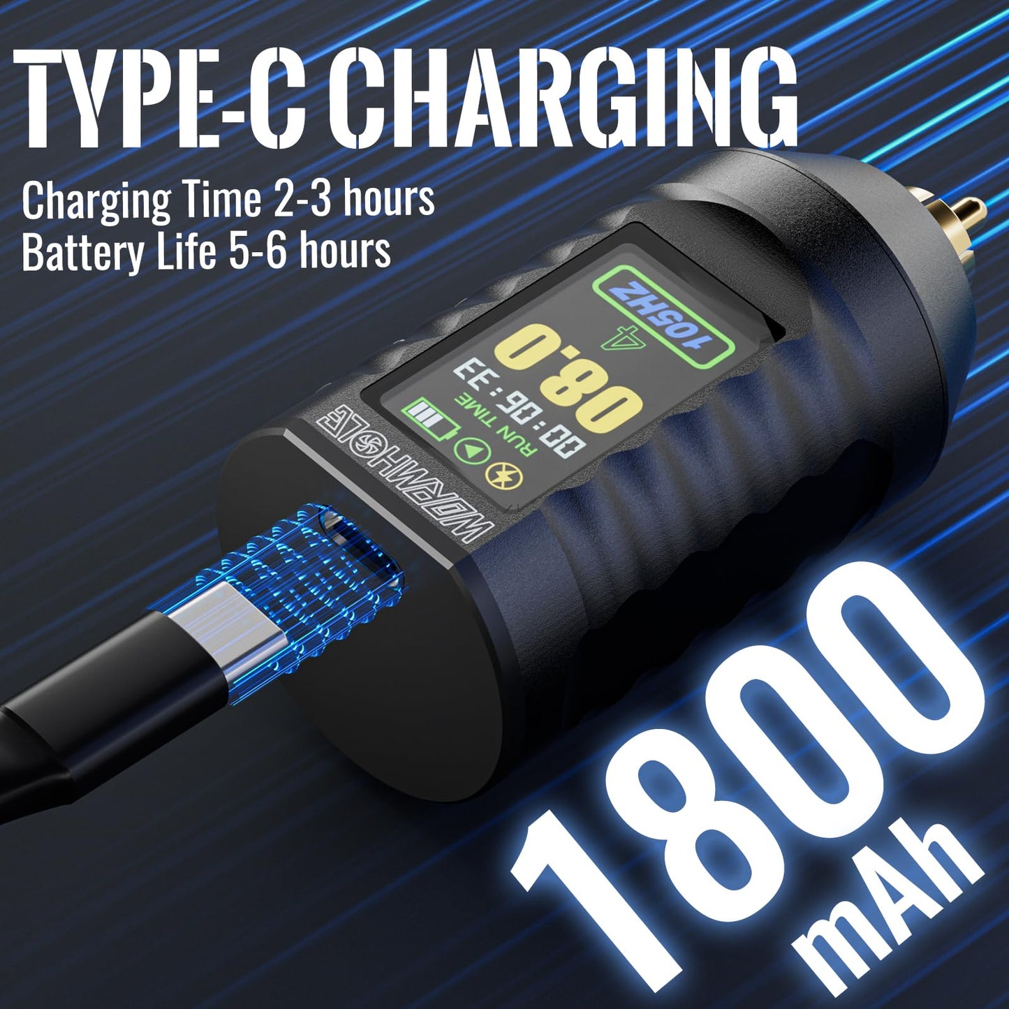 Wormhole Wireless Tattoo Power Supply Rechargeable Cordless Tattoo Battery Pack 1800mAh Portable Tattoo Battery RCA Lithium Battery with LED Digital Display For Tattoo Pen Rotary Tattoo Machine WB14-B