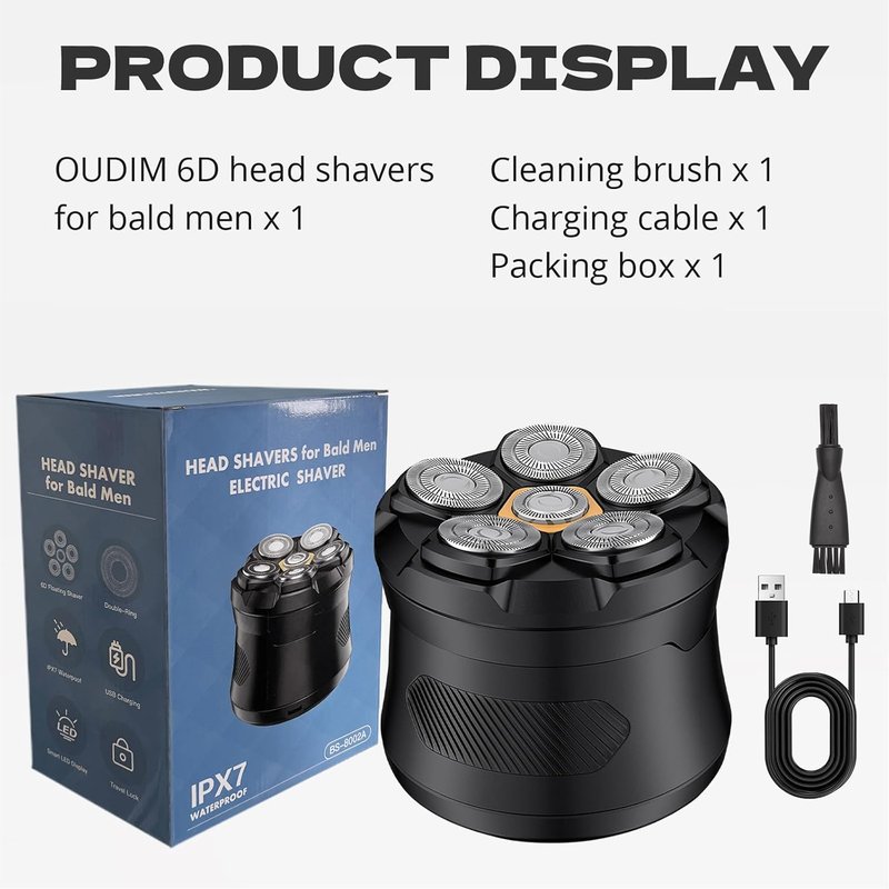Bald Hair Clipper - Magnetic Six-Blade Trimmer for Smooth Shaving | USB Rechargeable, Easy Clean, Two-Speed Settings