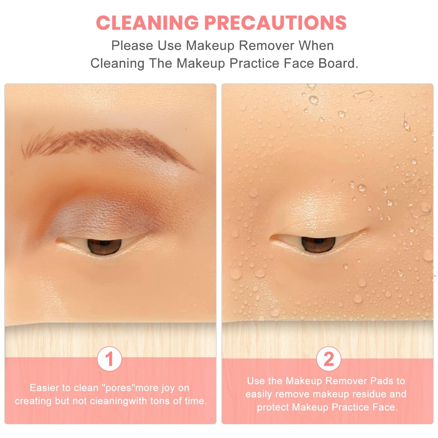 Makeup Practice Face Board FTOYIN, Silicone 3D Realistic Pad for Makeup Beginners and Professional Enthusiasts, Eyeshadow Eyeliner Eyebrow Lash mapping Realistic Face Skin Eye Make up Practice Model