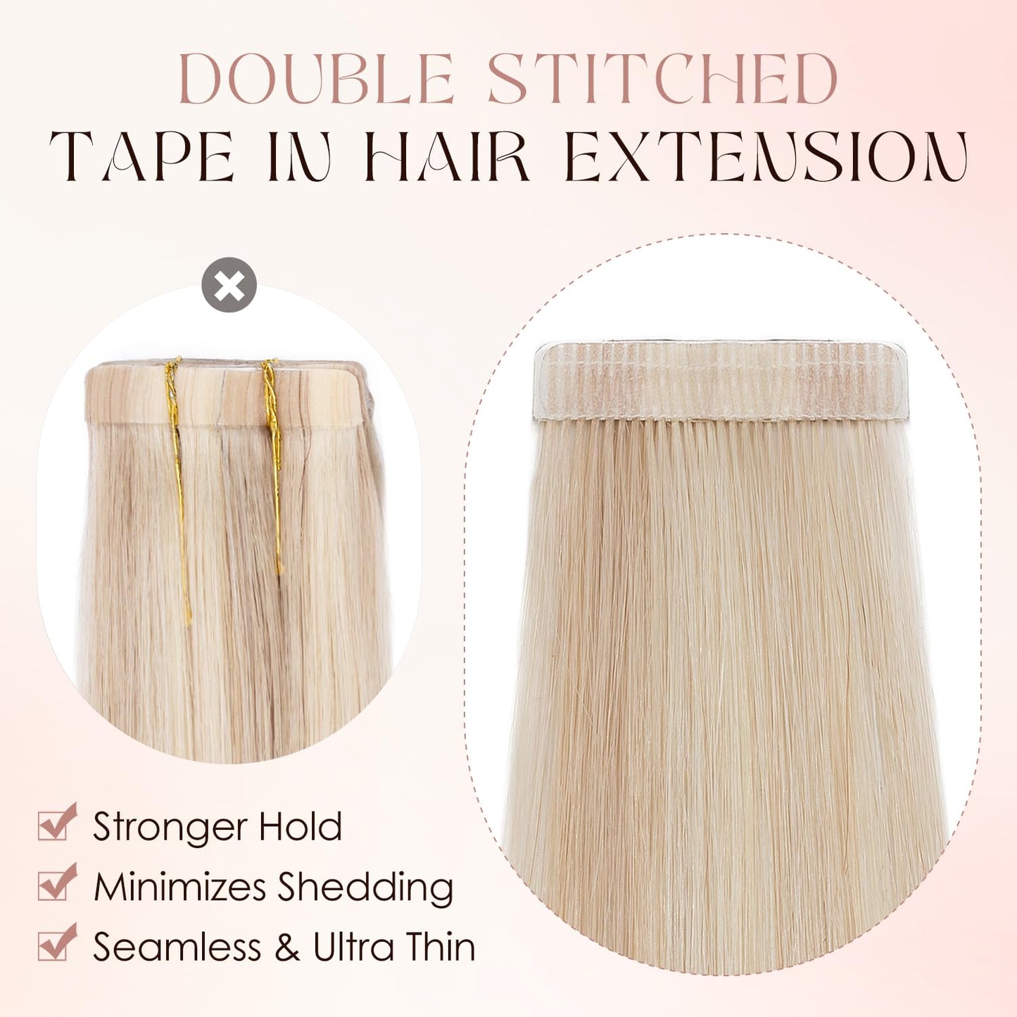 Human Hair Tape in Extensions-Double Stitched,SLEEKALON Free-cut Mini Tape ins Real Hair Extension Jet Black Invisible Seamless Straight Double Side Tape Hair Extension-20 Inch,20pcs 50g,#01
