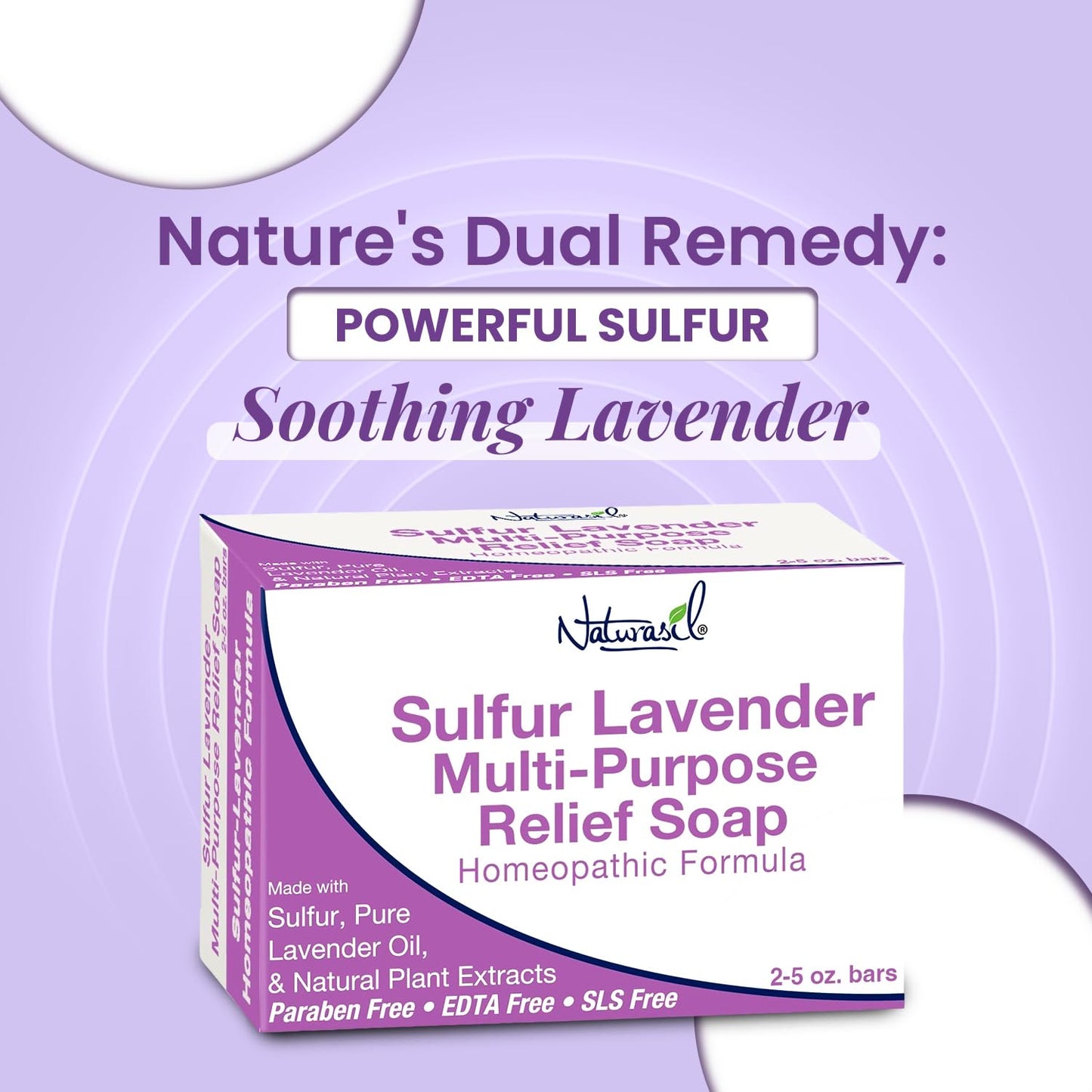 Naturasil Sulfur Soap with Lavender for Face & Body, Made in USA - 2 Pack