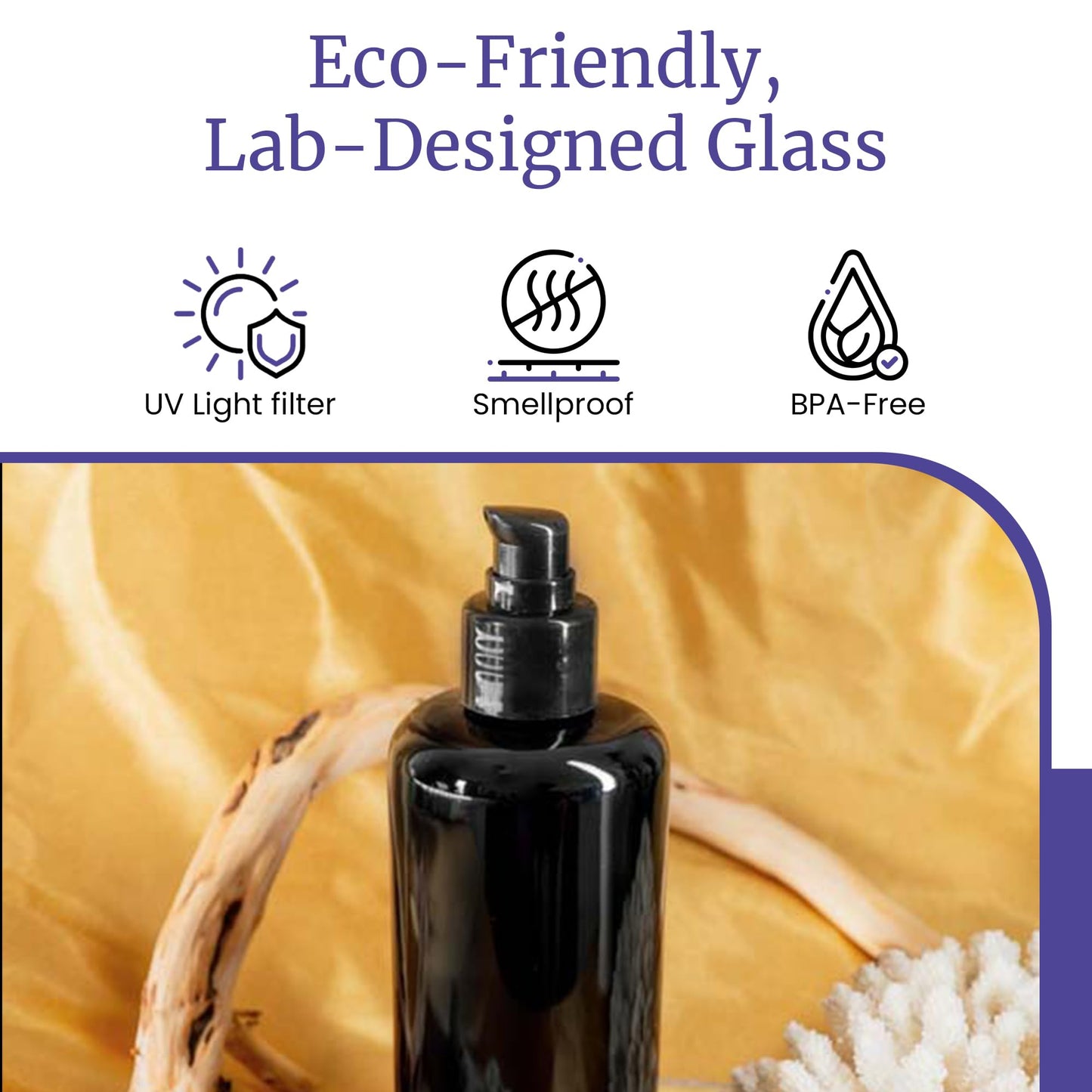 Infinity Jars Ultraviolet Glass Push Pump Bottle 200 Ml (6.8 fl oz) Refillable Containers for Lotion Homemade Cosmetics Make-up Skin Care Cream, Lotion, Shampoo, Conditioner Dispenser Bottles