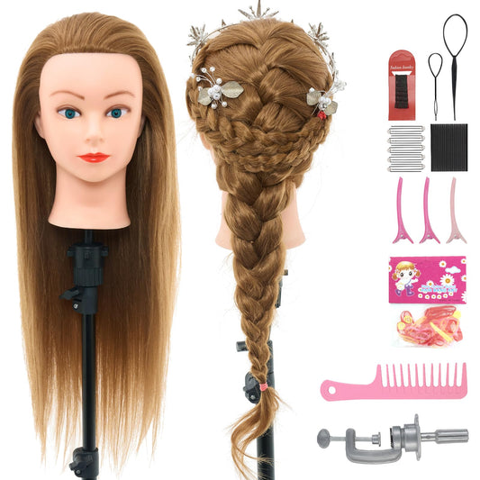 24" Mannequin Head -80% Real Hair Doll head for hair Styling, Cosmetology Mannequin Head with Hair for Braiding Curling,Cuting with Table Clamp Styling Set (Blonde)