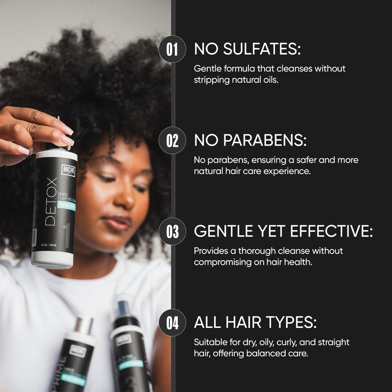 Miche Beauty Detox Shampoo – Sulfate-Free Clarifying & Anti-Dandruff Hair Cleanser for Men & Women, Moisturizing Formula for Curly, Fine, Thinning & Damaged Hair, Scalp Treatment, 8oz