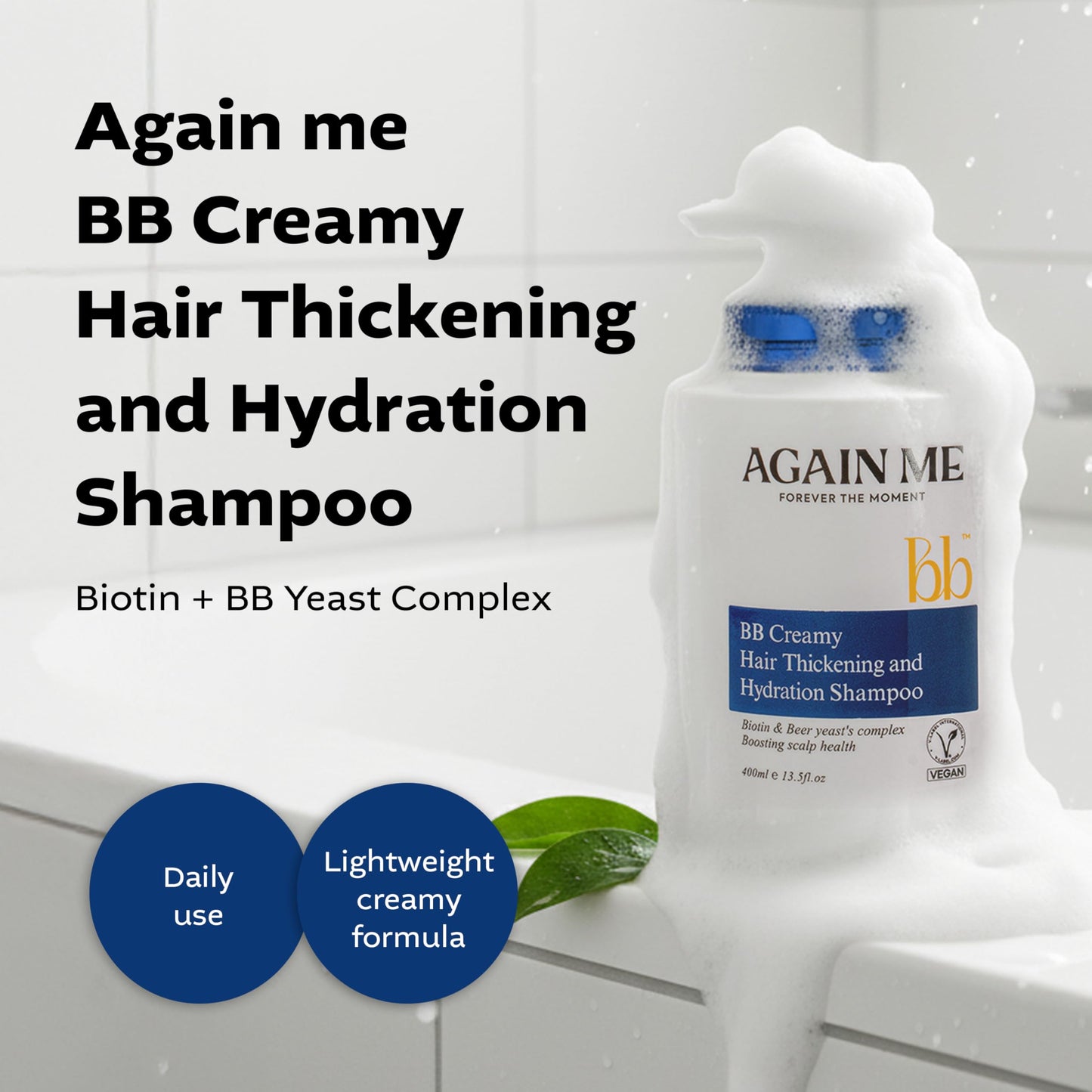 Again me Hair Thickening, Korean Hair Growth Shampoo with Biotin, Hyaluronic Acid to Help Volumize Thinning, Hydrate Hair and Scalp, Biotin, Scalp Strengthening Solution 13.5 Fl oz