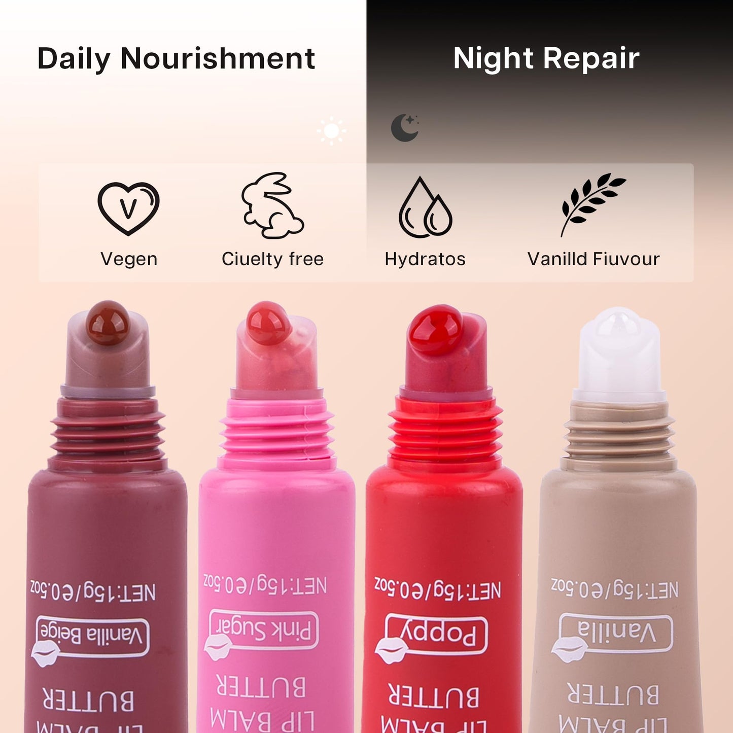 VRAIKO 2-in-1 Silky Lip Butter Balm & Lip Gloss, Hydration with Shea & Olive Oil Blend, Non-Sticky Moisture for Chapped Lips, Natural Ingredients (Vanilla Beige)