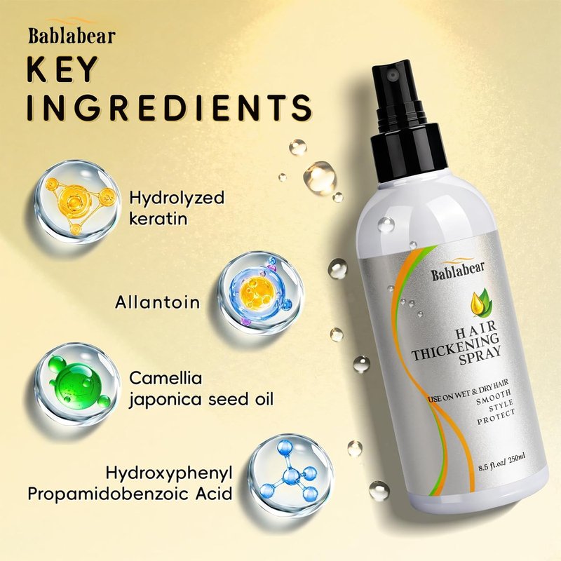 Hair Thickening & Volumizing Spray for Fine Thin Hair - Instant Volume & Fullness | Safe for Color Treated Hair - 250ml / 8.5 Fl Oz