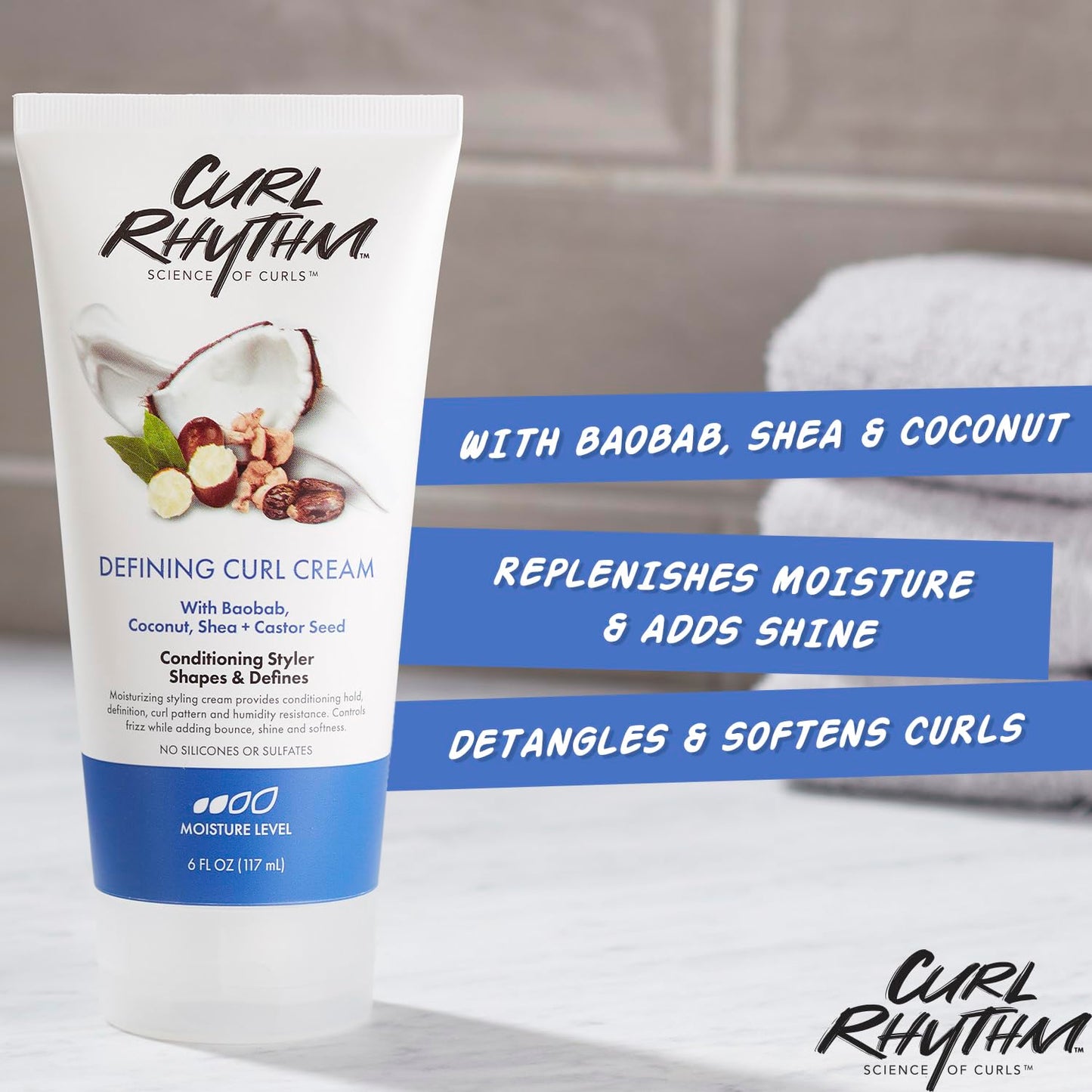 Curl Rhythm Defining Curl Cream - Hair Moisturizer for Curly Hair - Styling Cream for Frizz Control, Bounce, and Shine - Sulfate Free - 6 pc