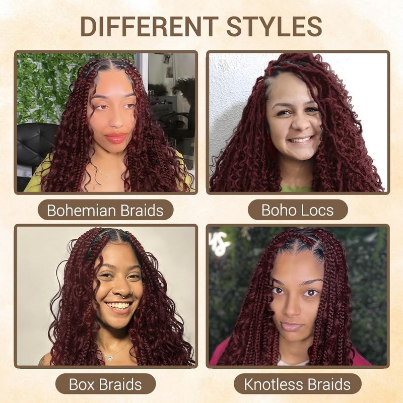 Human Braiding Hair for Boho Knotless Braids 1 Bundle 18 Inches 50g Deep Wave Bulk Human Hair for Braiding Hair Wet and Wavy 10A Brazilian Virgin Human Bohemian Hair for Braiding 99J