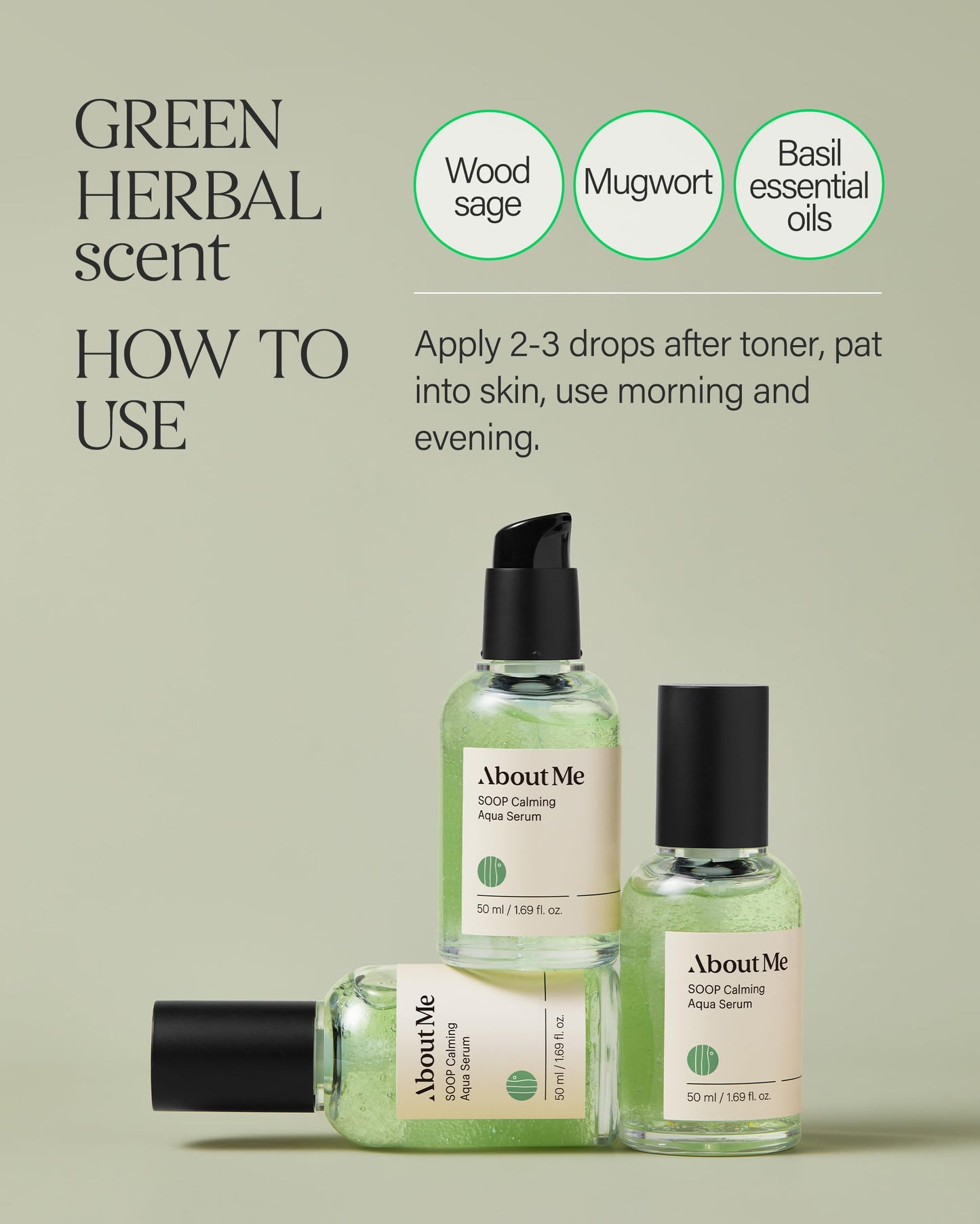About Me SOOP Calming Aqua Serum - 53.4% Jeju Cypress Water Gel Serum with Bursting Capsules, Hydrating Face Serum for Sensitive Skin, Centella Cica & Tea Tree, Vegan Non-Sticky, 1.69 oz (50ml)