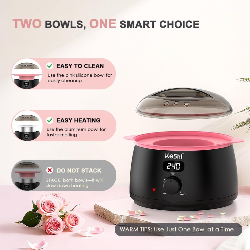 KeShi Waxing Kit for Women and Men, Digital Wax Warmer with 6 Bags Hard Wax Beads, at-Home Hair Removal Wax Kit for Full Body, Face, Eyebrow, Bikini, Legs, Brazilian Sensitive Skin