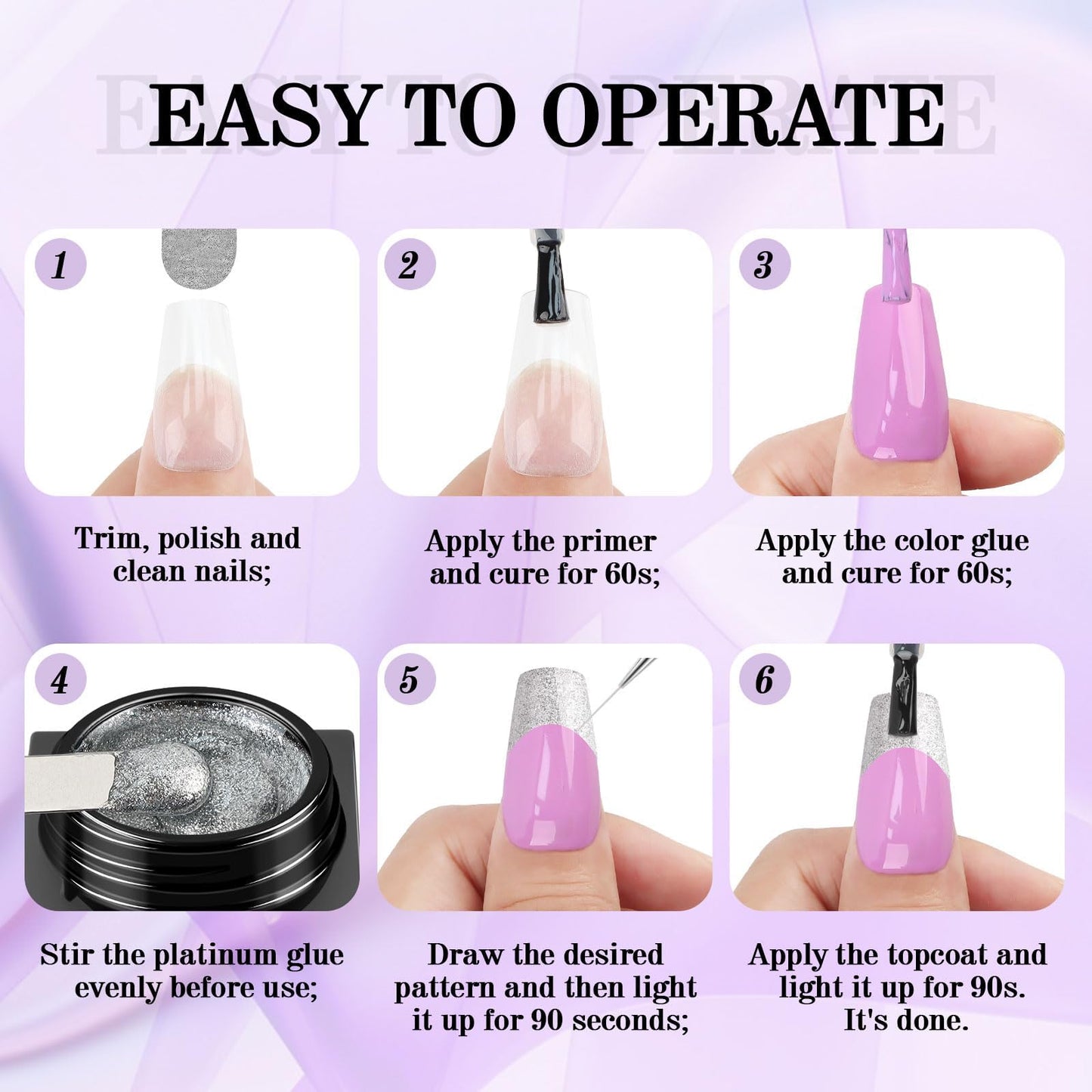 EBANKU Gold Glitter Gel Polish with Nail Brush, 5 Colors Silver Metal Shimmer Gel Liner for Nail Art, Holographic Sparkle Soak Off UV Lamp Cured Gels for Art Manicure Salon DIY at Home