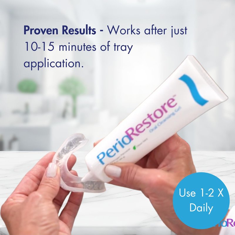 Perio Restore® Gel 3oz – 1.7% Hydrogen Peroxide Teeth Whitening & Oral Care Gel, Mint Flavor, Includes 2 Trays for Easy At-Home Application