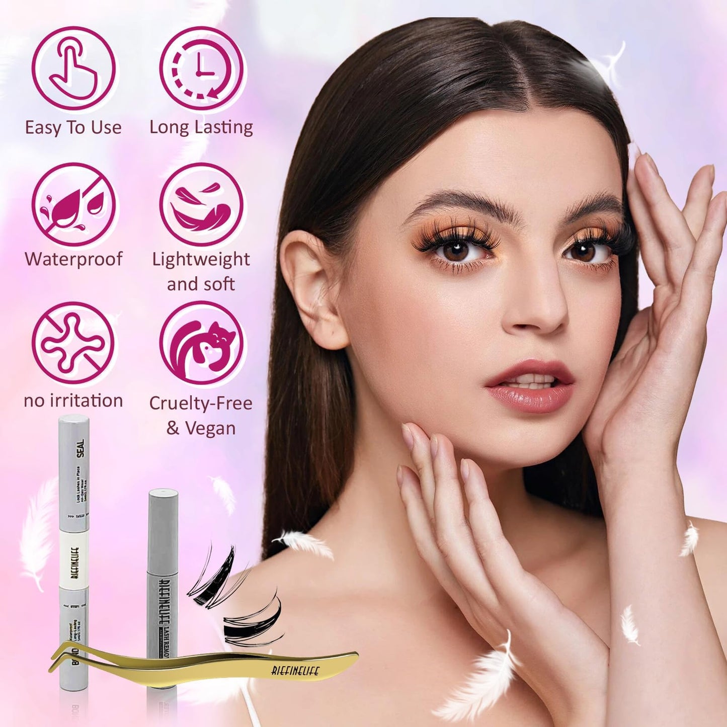 Lash Clusters Kit Manga Eyelash Clusters Kit, 8-18mm DIY Volume Eyelash Extensions, 208pcs C+D Curl Fluffy Individual False Lashes Waterproof Thin Band Salon 150-Hour Wear with Bond Seal Tweezers