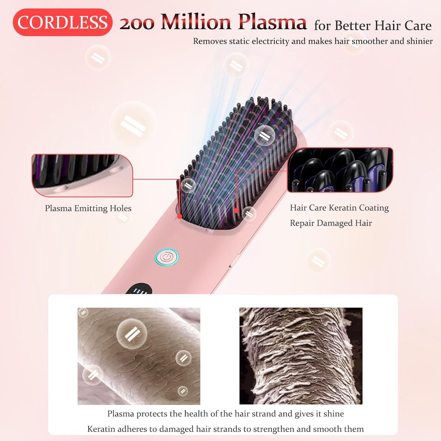 Cordless Hair Straightener Brush - Portable Styling Comb with 9600mAh Battery | 9 Temp Settings, Anti-Scald, Travel-Friendly