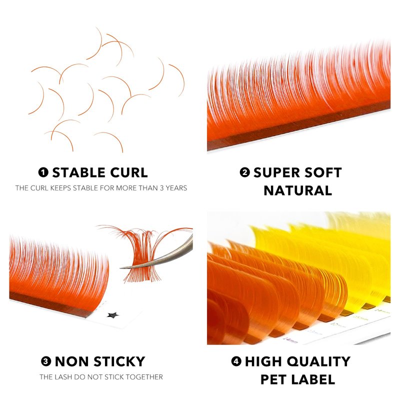 ABONNIE Colored Lash Extensions 16 Rows Cashmere lash extensions 0.07 D Curl 15mm Classic Lashes Extensions, Single Eyeash Extensions for Professional(0.07-D-Yellow Gradient 15mm）