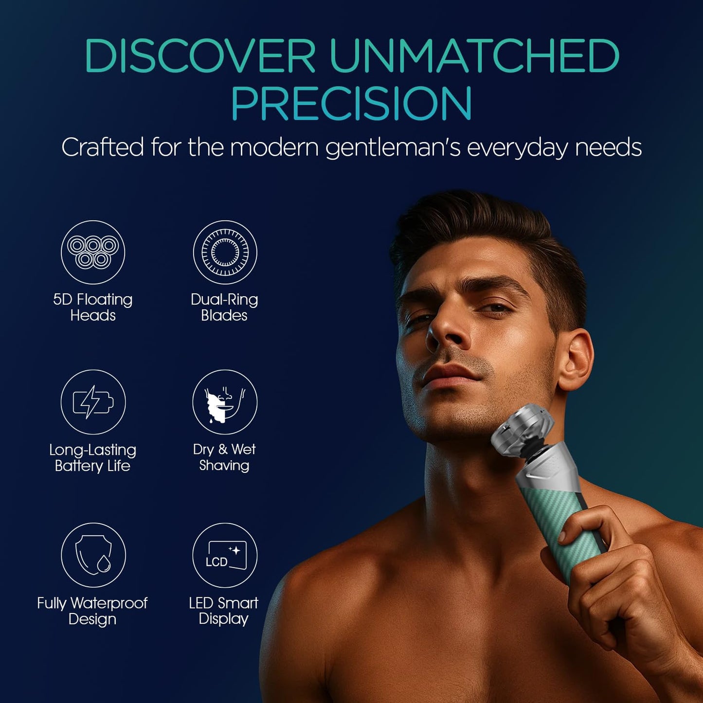 VOYOR Electric Razor for Men - 5D Floating Shavers for Men Magnetic Electric Shaver Rechargeable Face Shaver LED Display Wet Dry Shaving IPX6 Waterproof Mens Rotary Razor TX500 (Green)