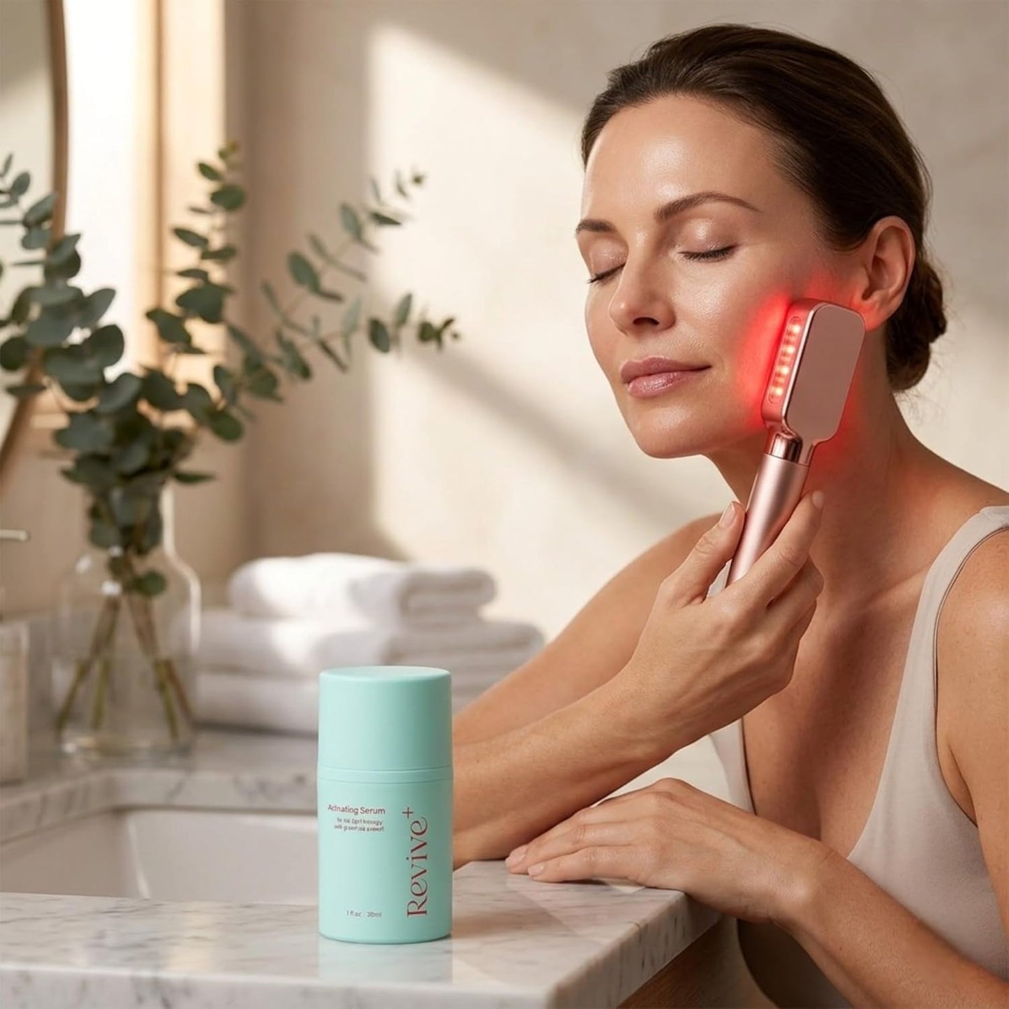 Red Light Therapy Serum for Face - Amplify Microcurrent Results | Hydrating with Green Tea & Hyaluronic Acid | 1oz