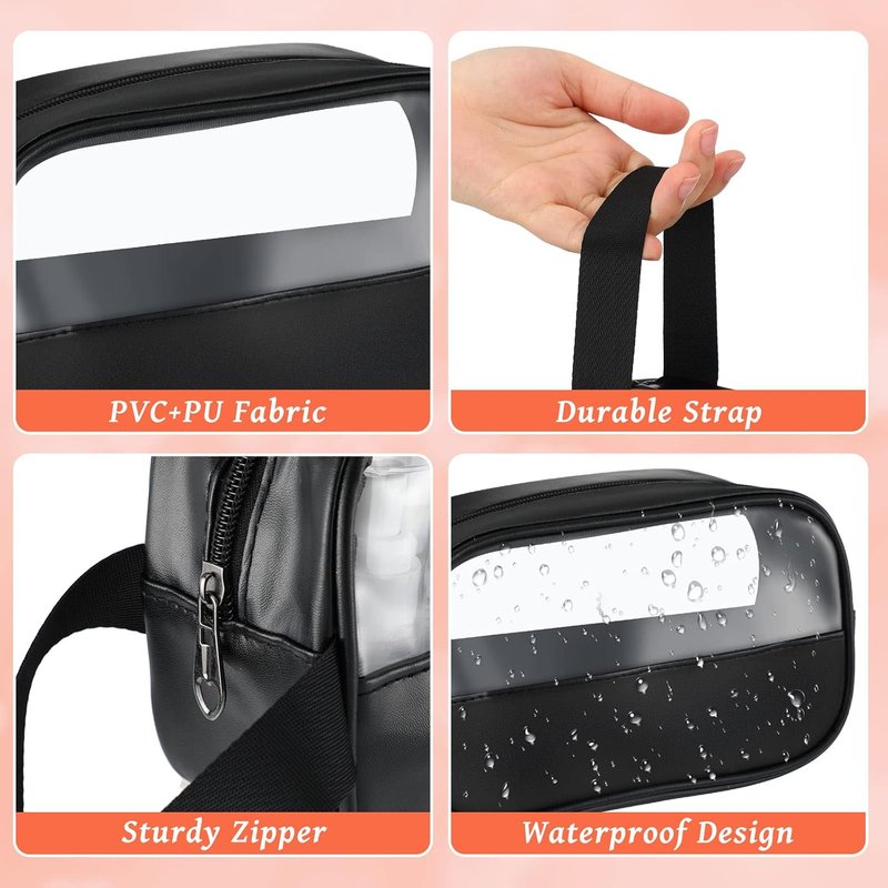 Clear Cosmetic Bags Set - 18 Pcs Waterproof Makeup & Toiletry Organizers for Women | Portable Travel Essentials (Black)