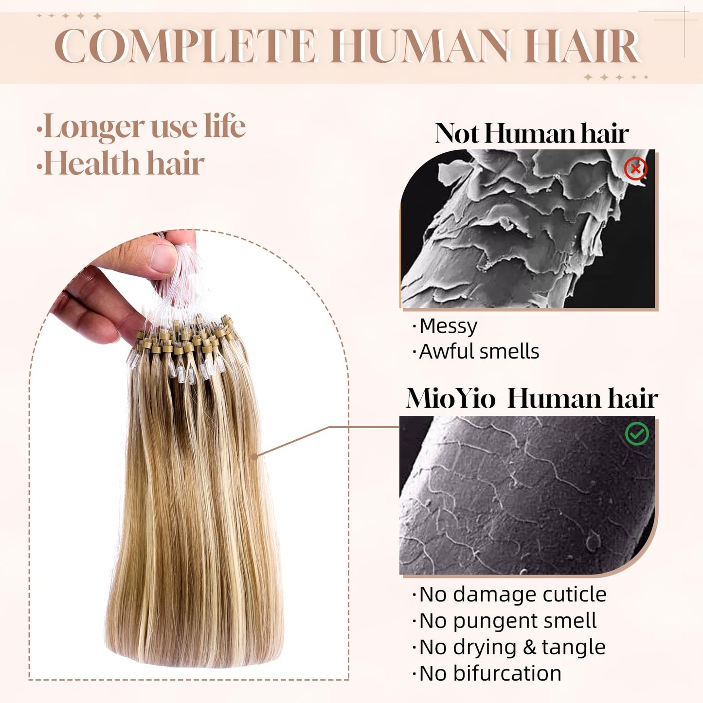 MioYio Microlink Hair Extensions Human Hair 18613 Blonde 30g/43s/Pack 14inch Microbead Micro Loop Hair Extensions Real Human Soft and Glossy Longer Life
