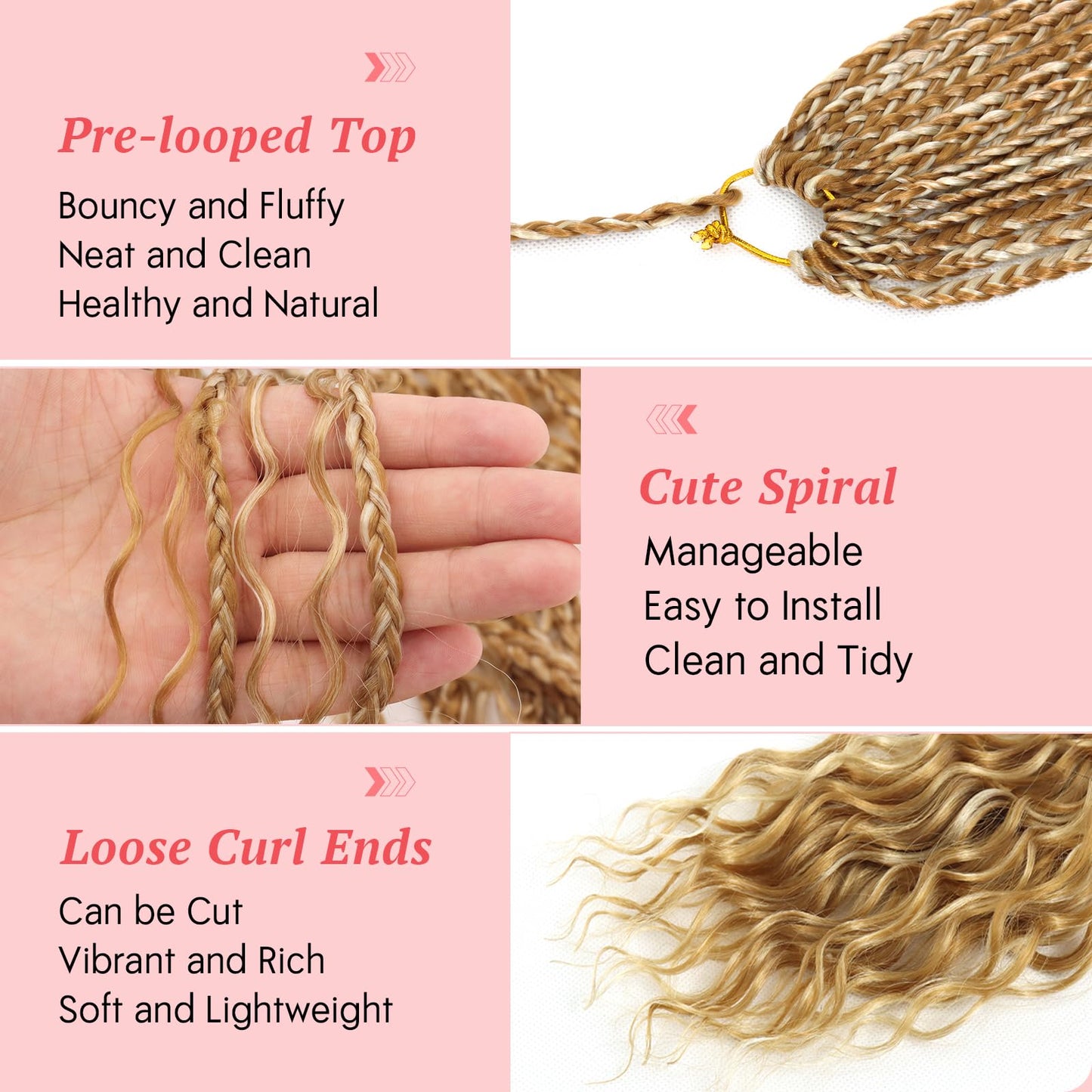 Eeanno Goddess Box Braids Crochet Hair 18 Inch 7 Packs Mixed Blonde 613 Boho Crochet Hair for Women Pre Looped Crochet Box Braids with Curly Ends, P27613