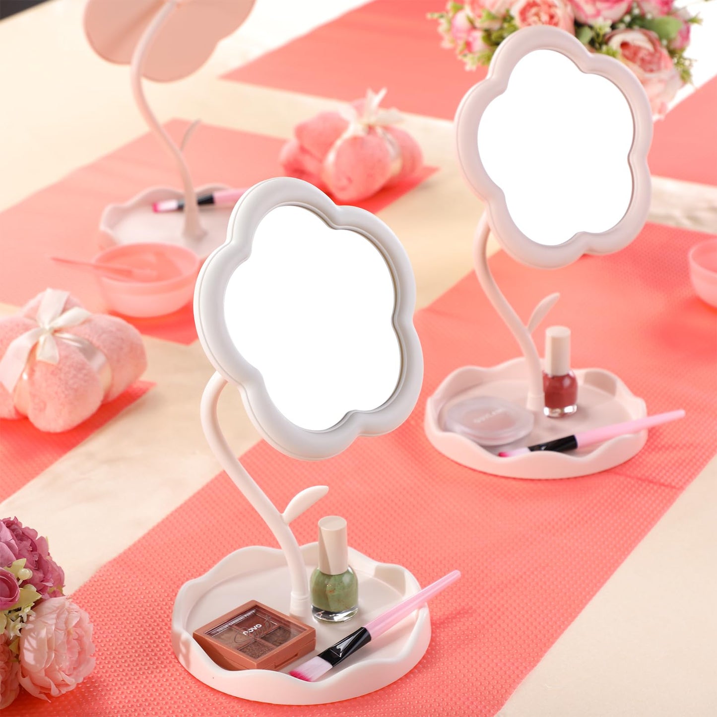 GlikCeil 8 Pcs Flower Shaped Mirror Spa Party Makeup Mirror Sleepover Party Favor for Spa Sleepover Slumber Birthday(Pink, White)