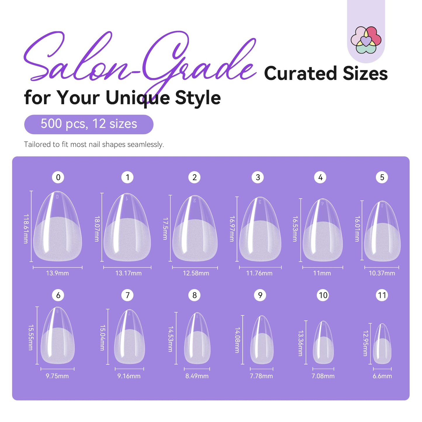 SAVILAND Advanced Gel Nail Kit: Salon Grade Extra Short Almond Nails 500 Pcs Nail Tips Half Matte with U V Nail Lamp Pre-Shaped 12 Sizes Complete At Home Nail Art Kit for Salon 30-Day Long-Wear