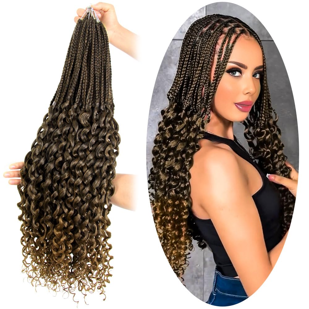 SECPOCPONY Long Boho Curl Box Braids Crochet Hair, 30 Inch, 8 Packs, T27