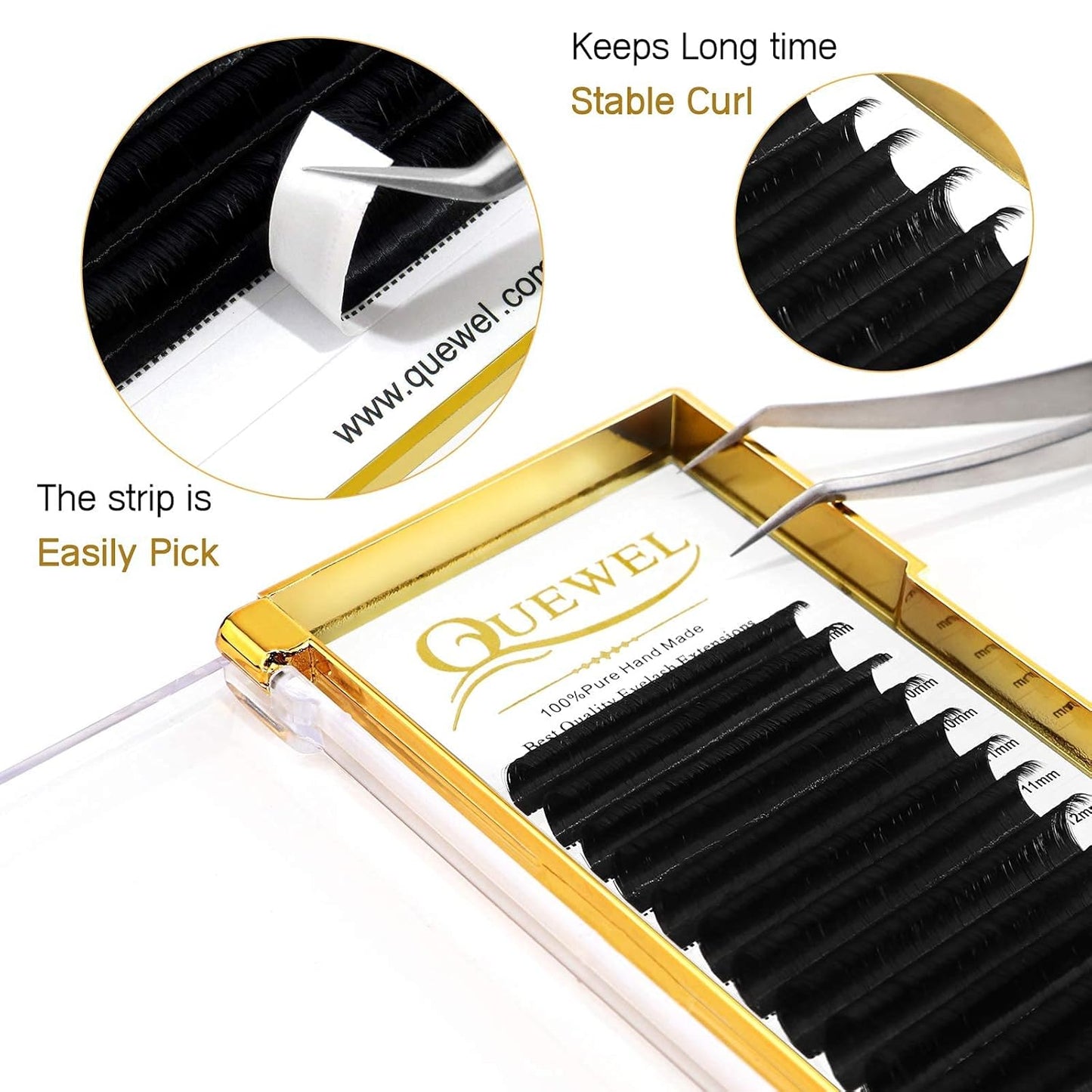 Volume Eyelash Extensions - 0.07 D Curl Mixed Tray (8-15mm) + Classic 0.15 D Curl (8-14mm) + Strong Black Adhesive (6ml)