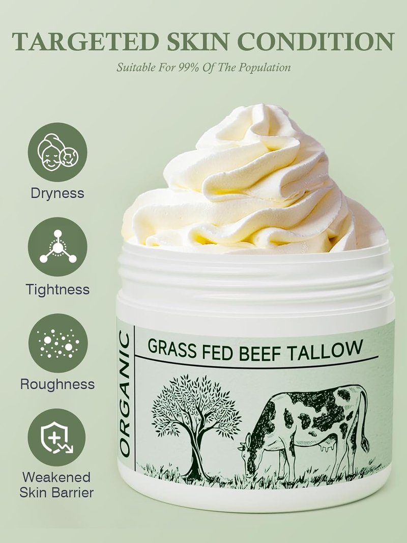 Beef Tallow Moisturizer - Nourishing Whipped Face Cream for Dry Skin | Unscented, 3-Pack