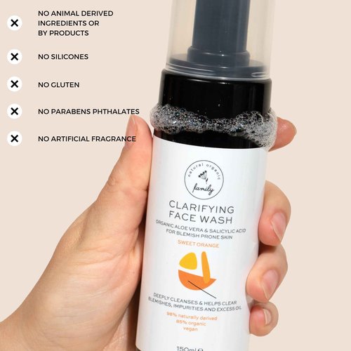 The Natural and Organic Family Clarifying Face Wash with Salicylic Acid - Facial Cleanser for Oily, Normal, and Combination Skin - Exfoliating, Pore Minimizing Formula for Teens