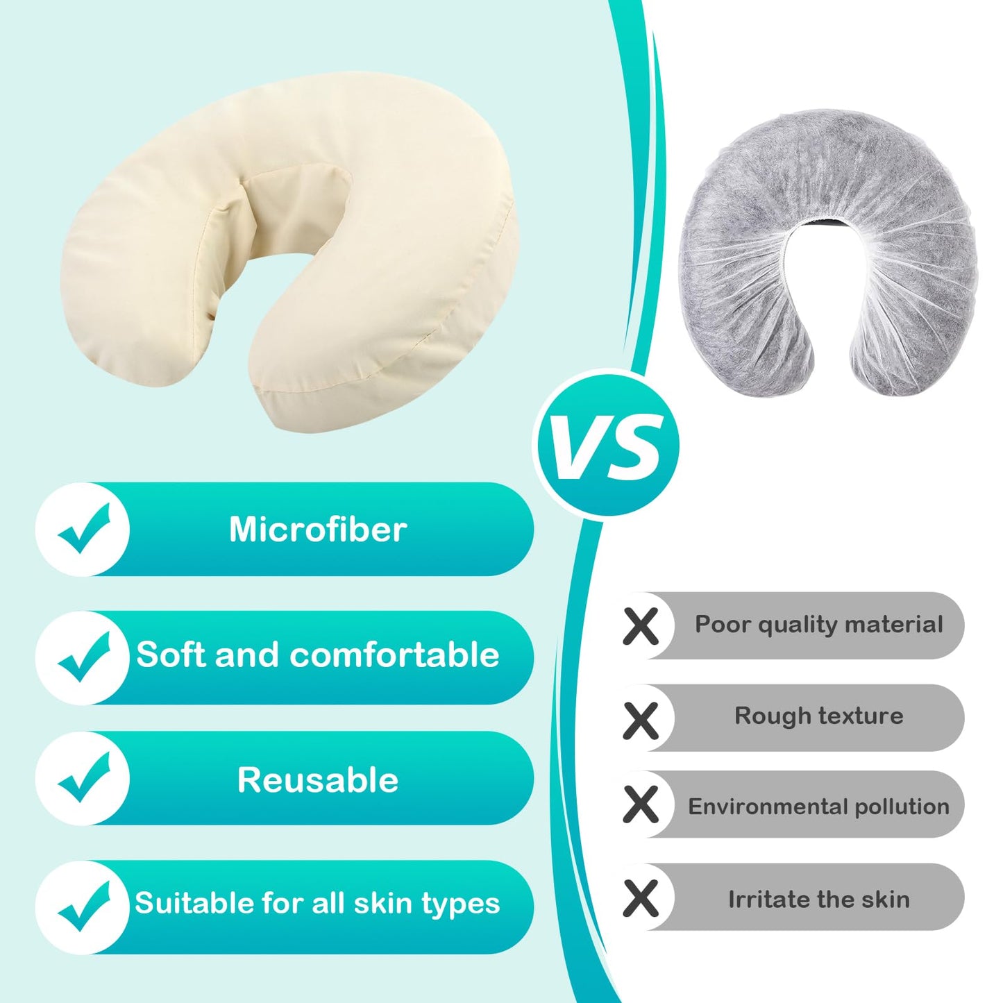 SINLAND Reusable Microfiber Massage Face Rest Covers,Cream,6 Pack