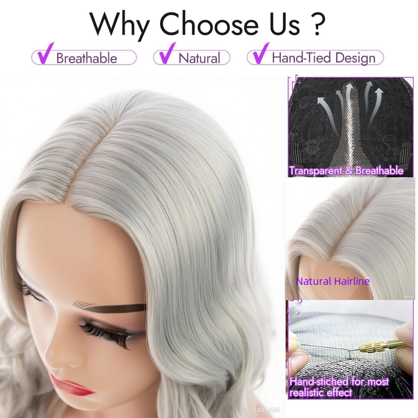 Wiwige Long Curly Wavy Gray Lace Wig for Women Middle Part Small Lace Front Wig Synthetic Halloween Cosplay Costume Replacement Wigs