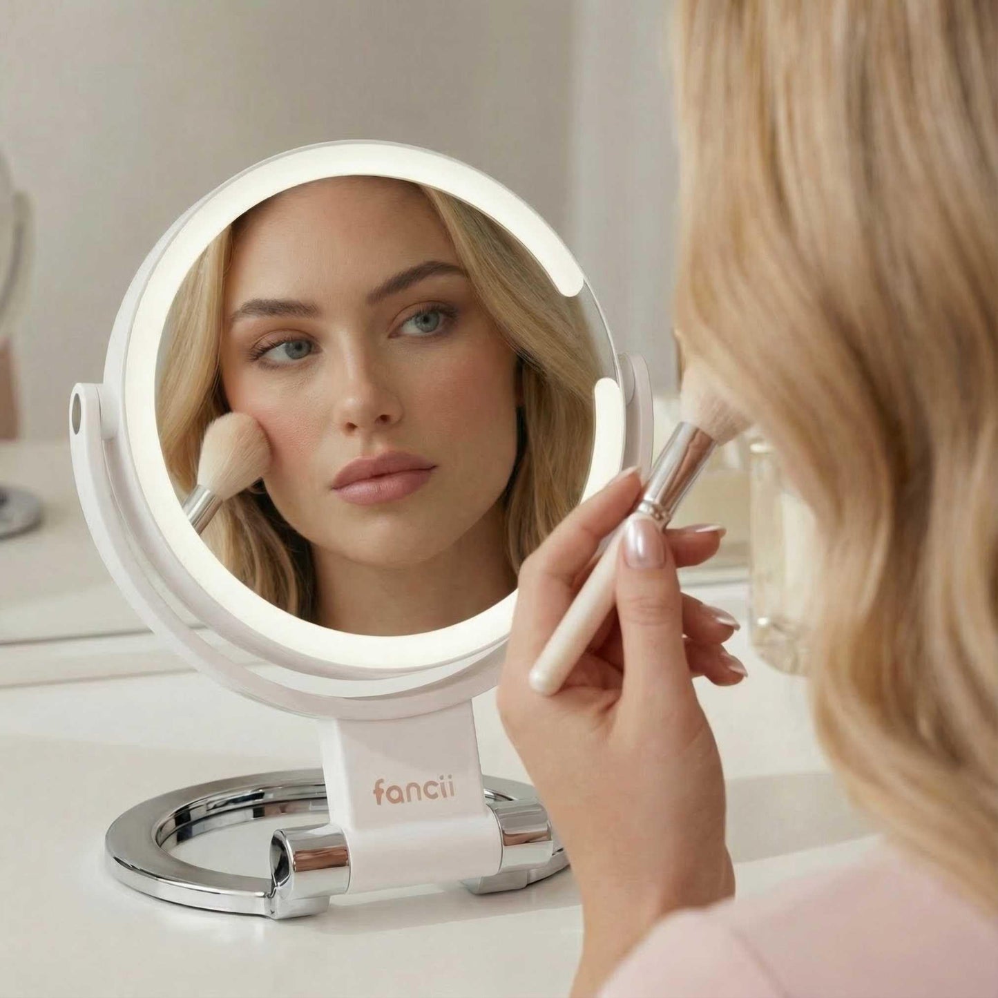 Fancii Travel Magnifying Mirror 10x /1x with Lights, Rechargeable | 9-Inch Extra Large LED Lighted Makeup Mirror, Folding Double Sided Portable Vanity Mirror, 3 Light Settings, Touch Sensor (Sadie)