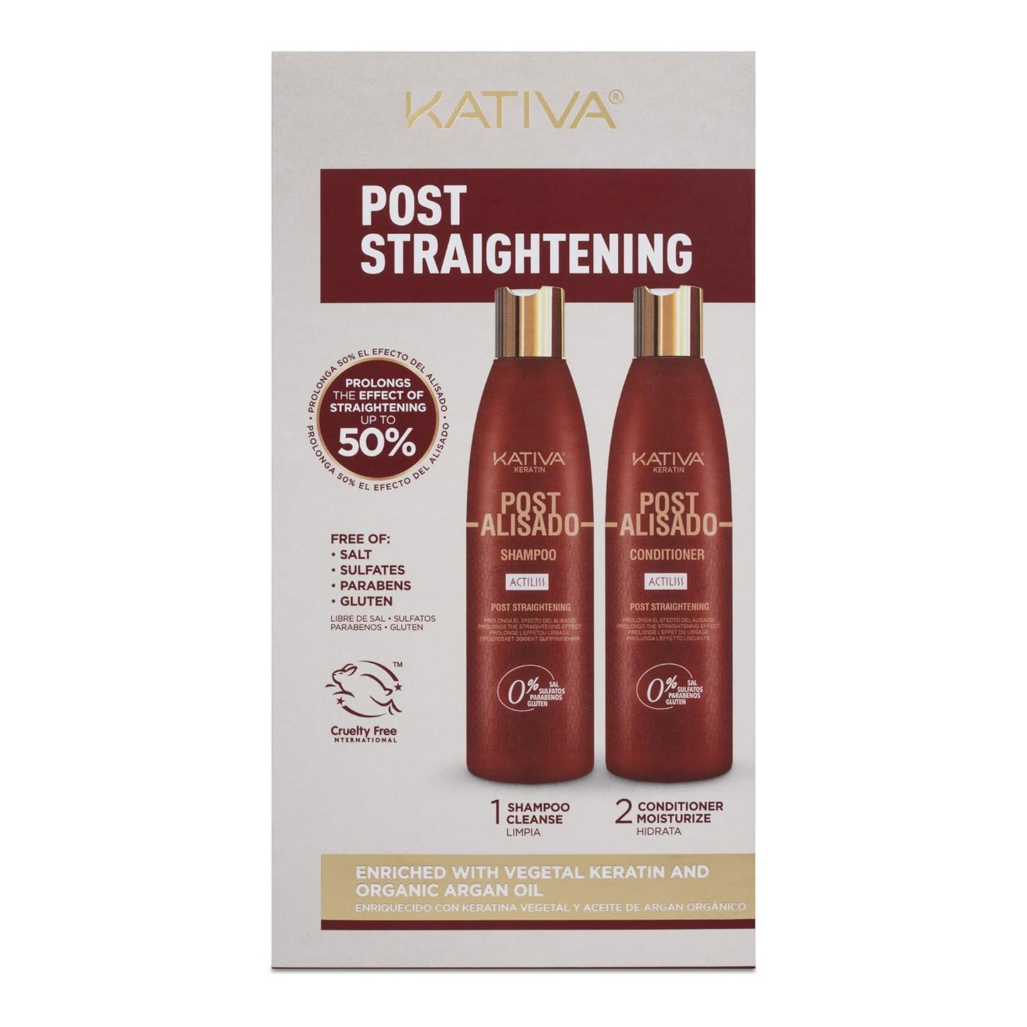Kativa Keratin Post Straightening Shampoo & Conditioner - 8.45 Fl Oz | Prolong Smooth, Shiny Hair, Gluten & Sulfate Free