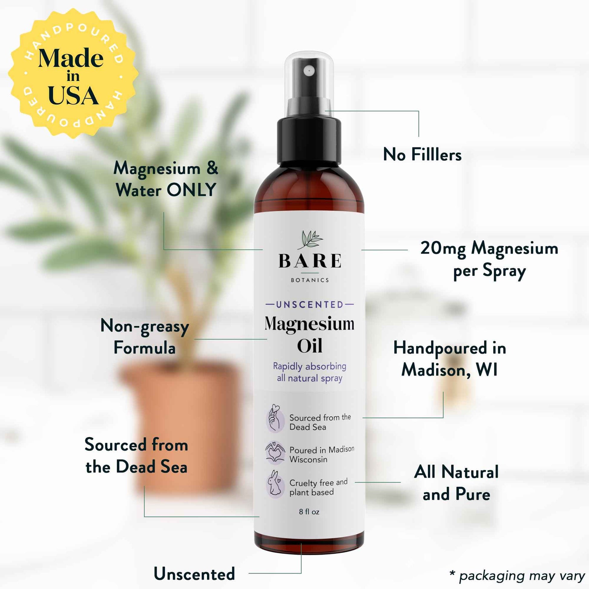 Bare Botanics Unscented Body Oil (Custom Formulated) + 4oz Magnesium Oil Spray
