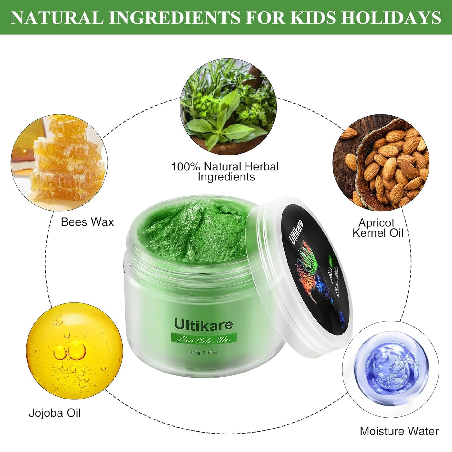 Temporary Hair Color for Kids, Ultikare Orange Hair Dye Washable Natural Hair Wax Color Chalk Mud Cream DIY Hairstyle Clay For Dark Hair Halloween, Cosplay, Party, Christmas Gift Girls 3.4 Fl Oz