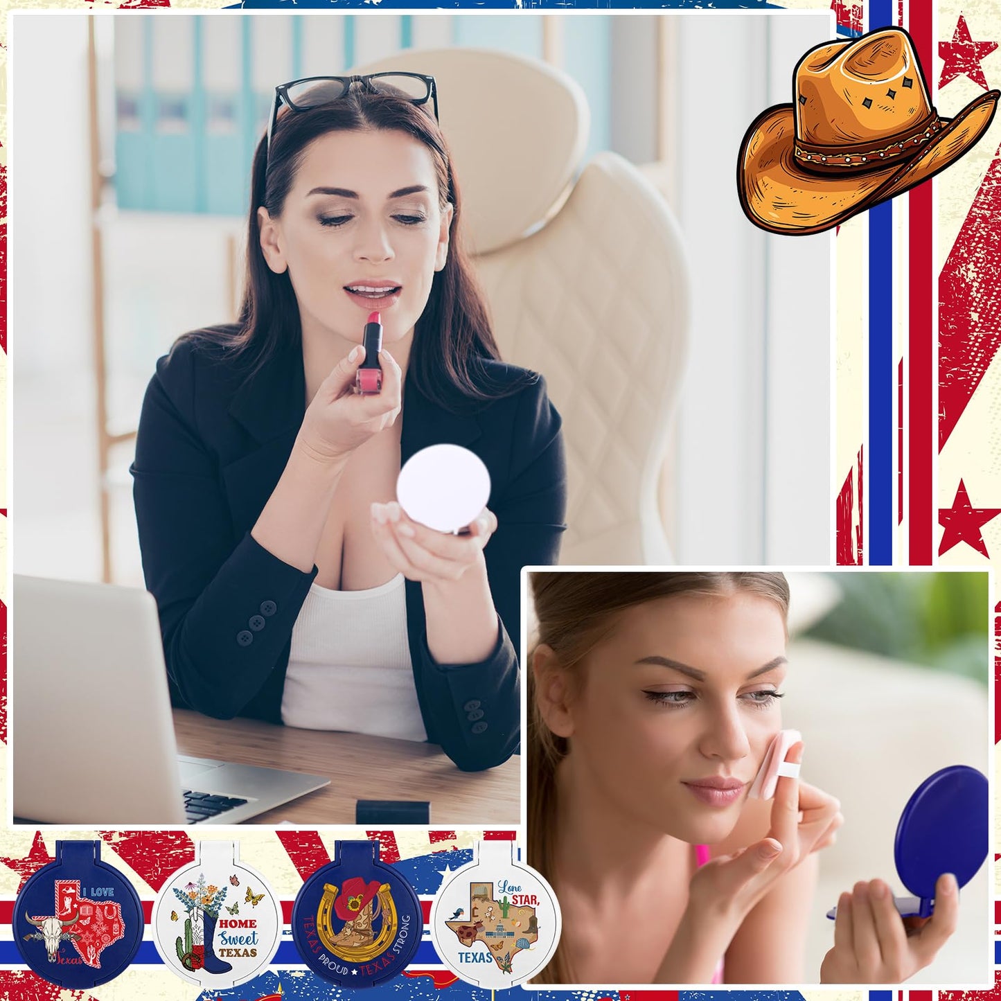 DoubleFill 30 Pcs Texas Souvenirs Gifts Texas City Compact Mirror Bulk Pocket Folding Makeup Mirror Employee Appreciation Gifts for Women Coworker