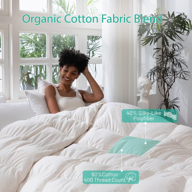 Three Geese Down Feathers Fiber Comforter Twin Size - 750 Fill Power All Season Down Duvet Insert, Ultra-Soft Hotel Collection Down Comforter, Baffle-Box Design - Noiseless -Medium Warmth.
