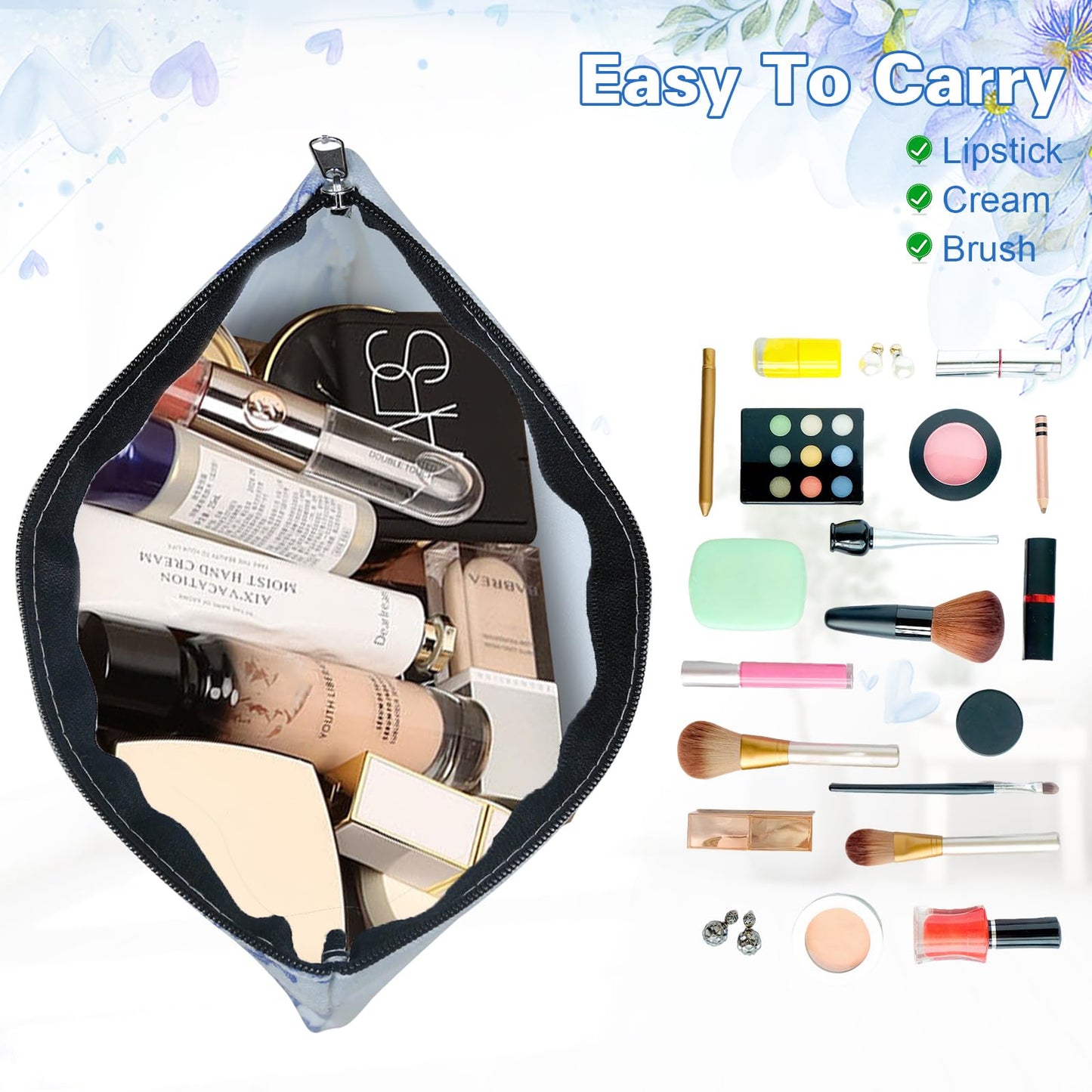 Stuffygreenus 24 Pcs Floral Cosmetic Bags Bulk for Women Blue and White Floral Makeup Bags Chinoiserie Canvas Travel Zipper Pouches Aesthetic Toiletry Bag for Girls Women Bridesmaids Wedding Supplies
