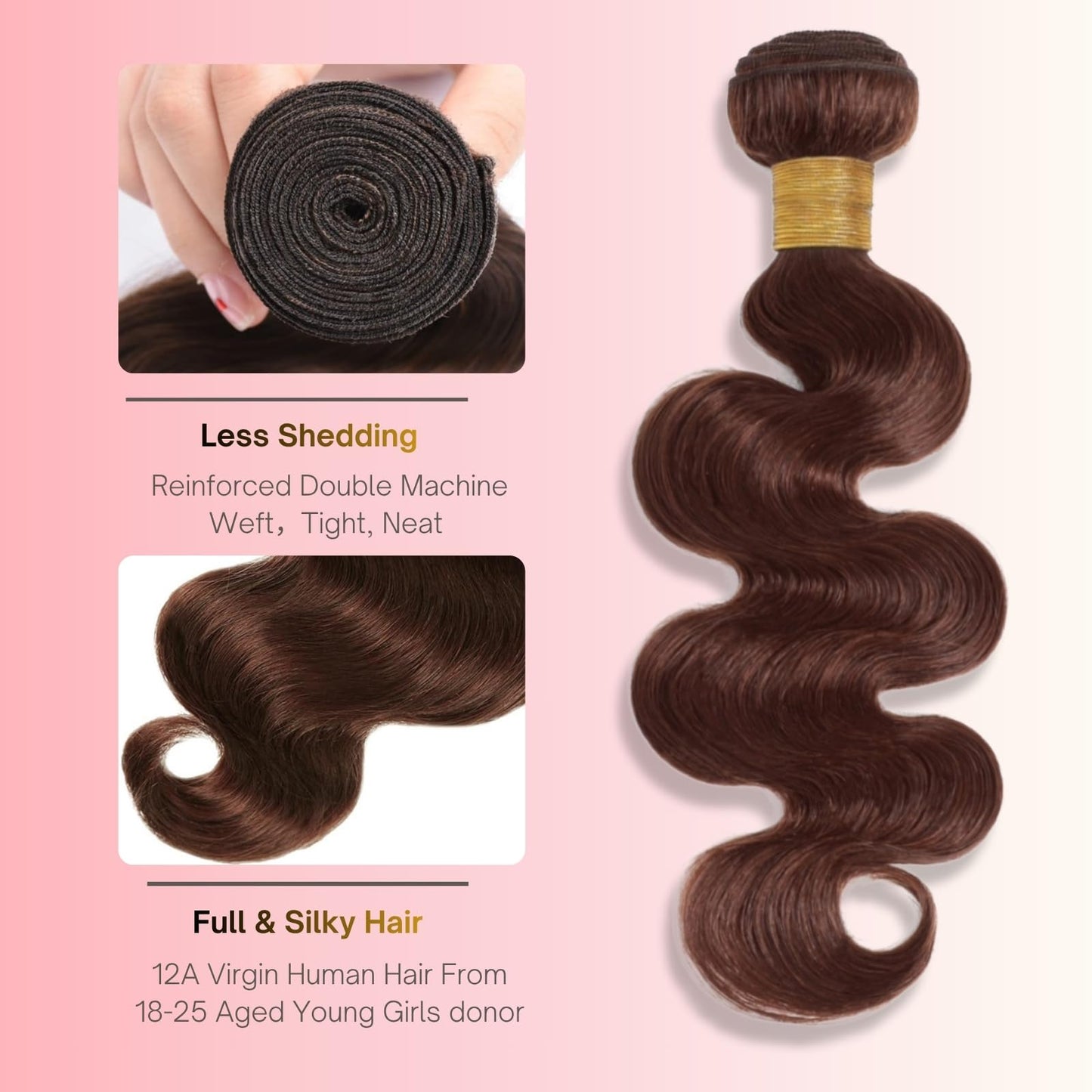 MOMOSHERO Chocolate Brown Body Wave Single Bundle Human Hair 16 Inch, 12A Soft Glossy 100% Unprocessed Remy Virgin Hair 1 Bundle Wavy. Classy Colored #4 Dark Medium Brown Weaves Sew In Extension
