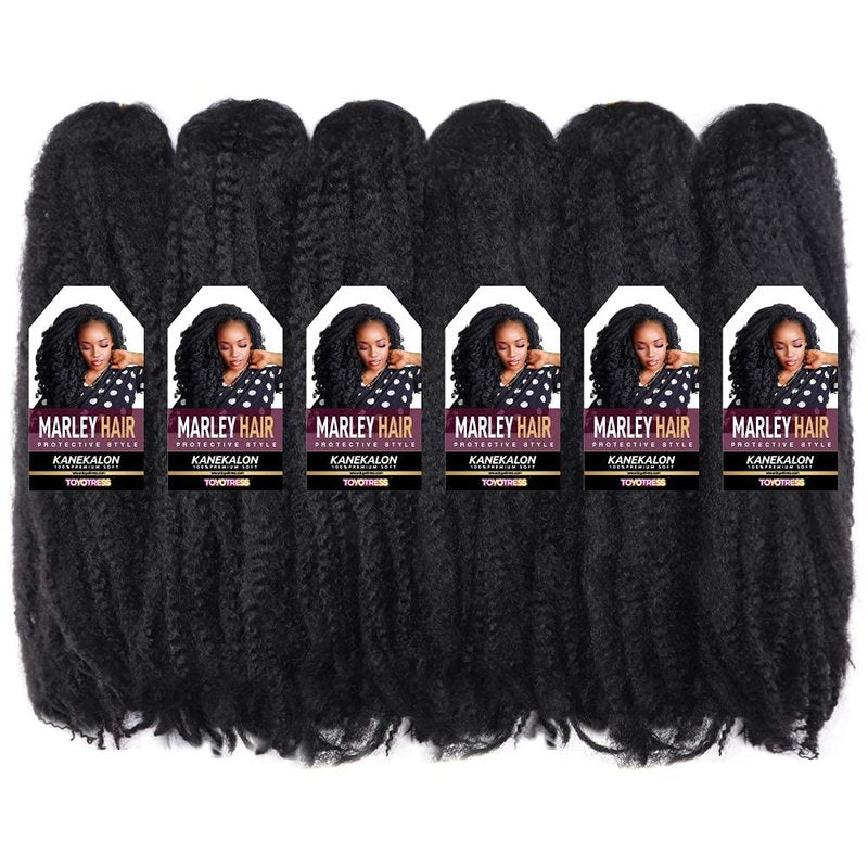 ToyoTress MarleyTwist Braiding Hair - 24 Inch 6 Packs Natural Black Long Marley Hair For Faux Locs, Afro Kinky Curly Marley Crochet Braids Synthetic Braiding Hair Extensions (24 Inch, 1B-6P)