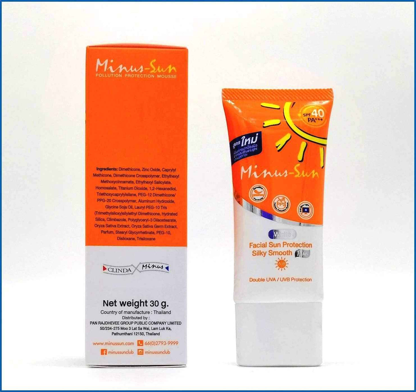 Minus (Sol) Sun SPF40 PA+++ White (New Formular x 1 Ounces) Facial Sun Protection Silky Smooth Plus with Broad Spectrum UVA1 UVA2 and UVB Protection