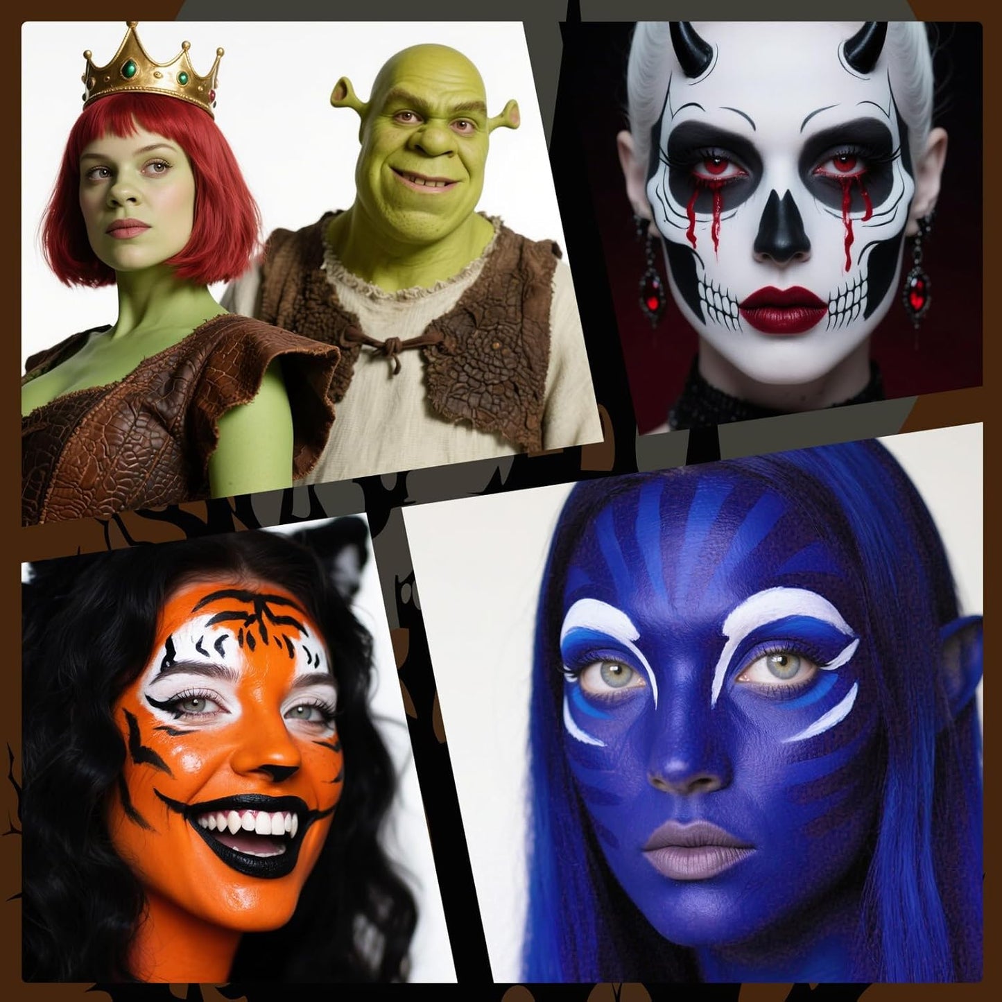 Face Body Paint Stick Set - Black, White & Light Blue | Full Coverage Halloween Makeup with Translucent Powder & Sponges
